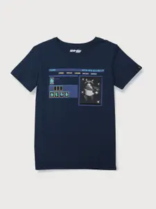 Gini and Jony Boys Navy Blue Printed T-shirt