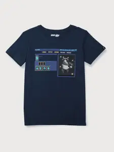 Gini and Jony Boys Navy Blue Printed T-shirt