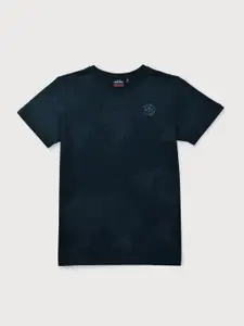 Gini and Jony Boys Navy Blue Self Design Cotton T-shirt