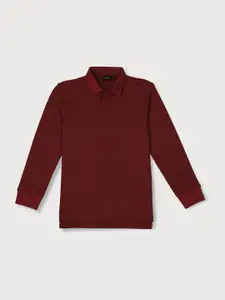 Gini and Jony Boys Maroon Solid Polo Collar Full Sleeve T-shirt