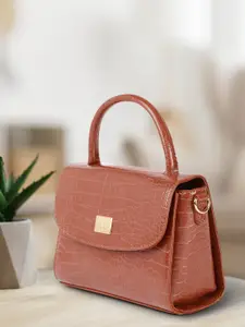 Allen Solly Rust-Coloured Croc Textured Satchel