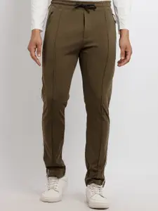 Status Quo Men Olive Green Solid Cotton Track Pants