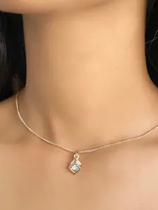 Ayesha Women Gold-Plated & White Cube Diamante Mini Pendant Necklace