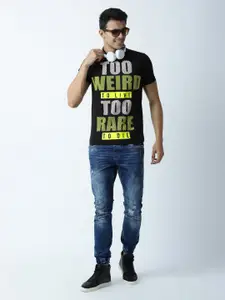 Huetrap Men Black Printed Round Neck T-shirt