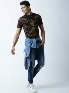 Huetrap Men Black Printed Round Neck T-shirt