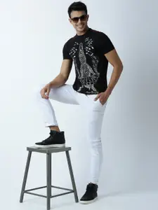 Huetrap Men Black Printed Round Neck T-shirt
