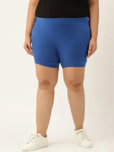 theRebelinme Plus Size Women Blue High-Rise Yoga Sports Shorts