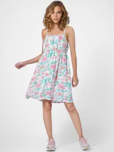 ONLY Beige Floral Print Shoulder Strap Midi Dress