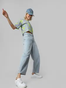 ONLY Women Blue Relaxed Fit High-Rise Mildly Distressed Light Fade Jeans