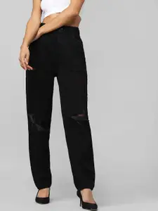 ONLY UNIQUE COLLECTION Women Black Relaxed Fit High-Rise Mildly Distressed Jeans