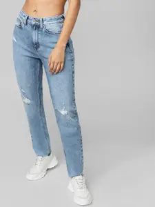 ONLY UNIQUE COLLECTION Women Blue Straight Fit High-Rise Heavy Fade Jeans