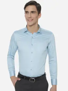 Greenfibre Men Solid Blue Cotton Blend Slim Fit Formal Shirt