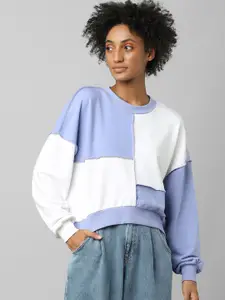 ONLY Women Blue & White Colourblocked Pullover