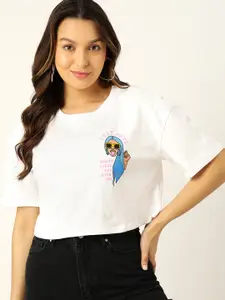 DressBerry Printed Drop-Shoulder Sleeves Pure Cotton Crop T-shirt