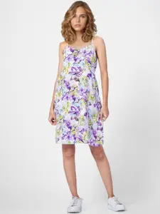 ONLY White & Purple Floral Printed A-Line Dress