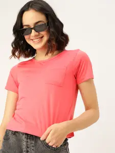 DressBerry Round Neck Knitted Solid T-shirt