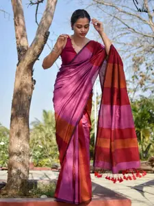 Suta Purple & Red Colorblocked Pure Cotton Saree