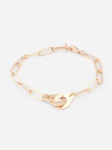 MINUTIAE Women Rose Gold Plated Diamond Studded Handcuff Pendant Bracelet Set