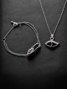 MINUTIAE Gold-Plated White Crystals Stone-Studded & Evil Eye Charm Pendant Bracelet Set