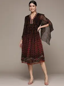 Ritu Kumar Black Chiffon A-Line Midi Dress