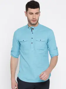 The Indian Garage Co Men Blue Solid Straight Kurta
