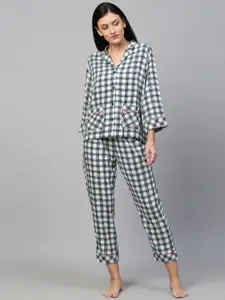 Chemistry Women Blue & White Checked Night suit