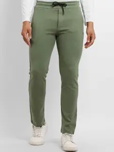 Status Quo Men Olive Green Solid Cotton Track Pants