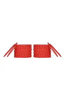 Arendelle Girls Set Of 48 Red Solid Metal Bangles