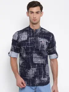 The Indian Garage Co Men Navy Blue & White Printed Straight Kurta