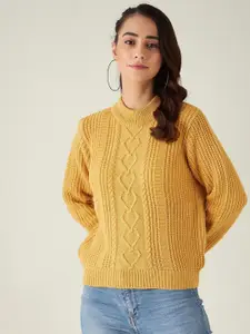 Modeve Women Mustard Yellow Cable Knit Acrylic Pullover