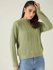 Modeve Women Green Cable Knit Pullover