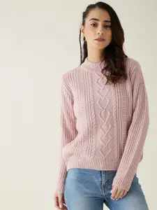 Modeve Women Peach-Coloured Cable Knit Pullover