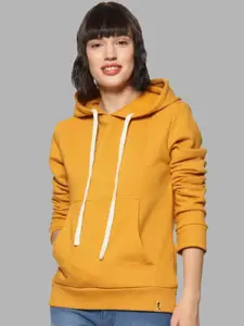 Campus Sutra Women Cotton Mustard Hooded Sweatshirt