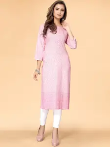 all about you Women Pink Ethnic Motifs Embroidered Thread Work Kurta