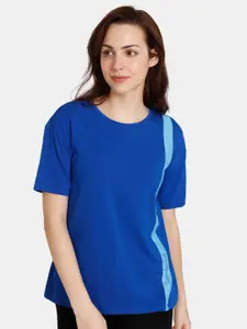 Zivame Women Blue Drop-Shoulder Sleeves T-shirt