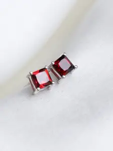 HIFLYER JEWELS Red Square Rhodium Plated Earrings
