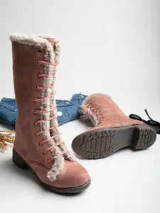 Shoetopia Women Peach Solid Regular Boots