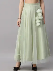 NEUDIS Women Green Solid Flared Maxi Skirt