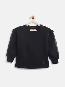 TALES & STORIES Girls Black Solid Pure Cotton Long Sleeves Sweatshirt