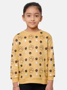 De Moza Girls Gold-Toned & Black Printed Pullover Sweatshirt