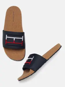 Tommy Hilfiger Men Navy Blue Self Design Open-Toe Sliders