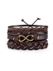 OOMPH Men Brown Set Of 3 Leather Multistrand Bracelet