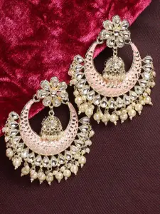 OOMPH Pink & Cream-Coloured Floral Chandbalis Earrings