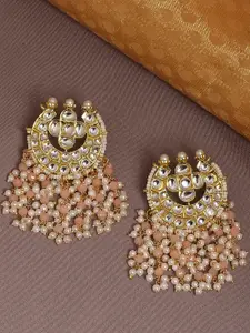OOMPH Gold-Plated Peach-Coloured Crescent Shaped Drop Earrings