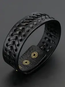 OOMPH Men Black Leather Wraparound Bracelet