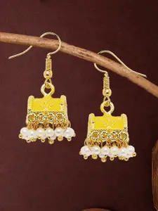 OOMPH Women Yellow Dome Shaped Jhumkas Earrings