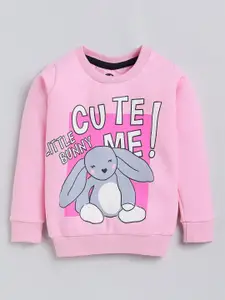 YK Girls Pink Bunny Printed Cotton Sweatshirt