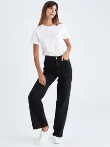 DeFacto Women Black Carrot Straight Fit Cotton Jeans