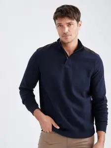 DeFacto Men Navy Blue Solid Sweatshirt