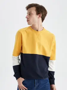 DeFacto Men Yellow Colourblocked Sweatshirt